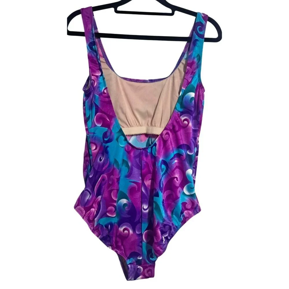 Special Delivery One Piece Swimsuit Women 9/10 Purple Blue‎ Abstract Maternity